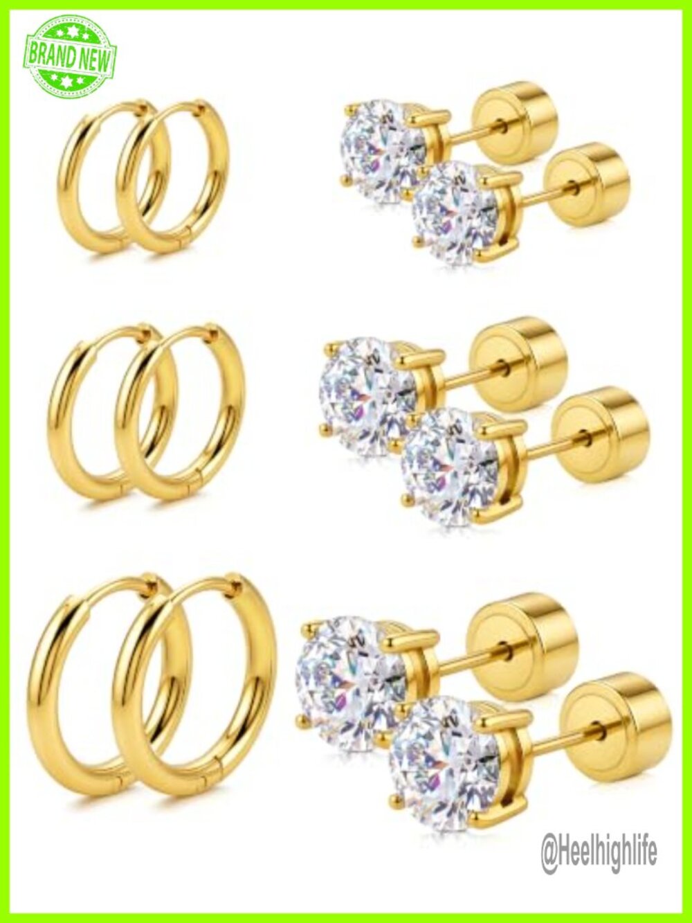 Hypoallergenic Surgical Steel CZ Studs & Hoops Earrings Set 20G Flat Back